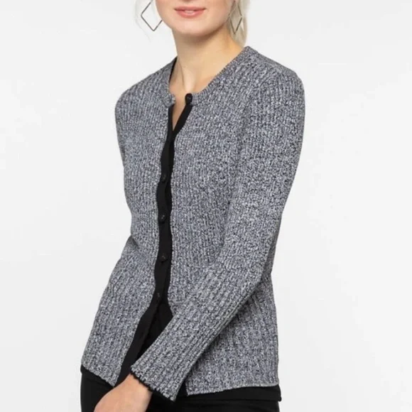 Nic + Zoe Gray & Black Button Down Sweater Cardigan Size Medium - Picture 2 of 9